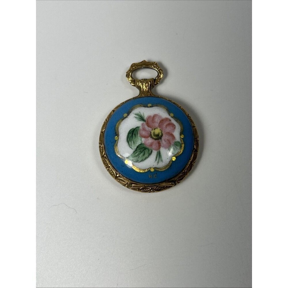 Vintage Hand Painted Signed Enamel Gold Plated Swiss S Kocher Pocket Watch Case
